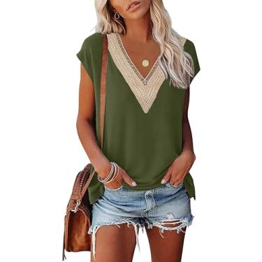 Imagem de Tops femininos de verão com manga cavada, camisetas modernas de renda e gola V folgada, A10 - verde militar, XXG