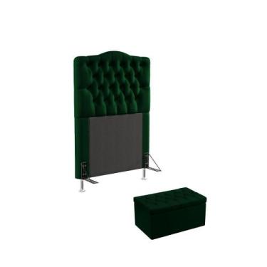 Imagem de Kit Cabeceira Pollux 90 e Calçadeira Sagitarius N-026 Veludo Verde Ara