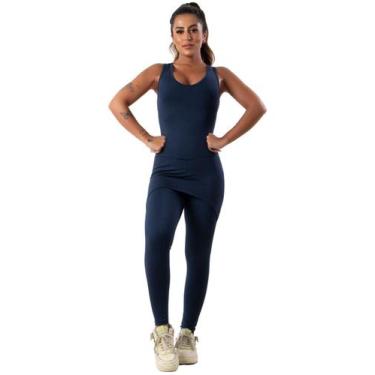 Imagem de Macacão Feminino Longo Com Saia Tapa Bumbum Fitness - blees, Azul mari