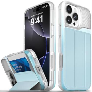 Imagem de VENA Capa carteira vCommute para iPhone 16 Pro Max, [proteção contra quedas de grau militar] Capa flip de couro com suporte para cartão com suporte - Azul pastel