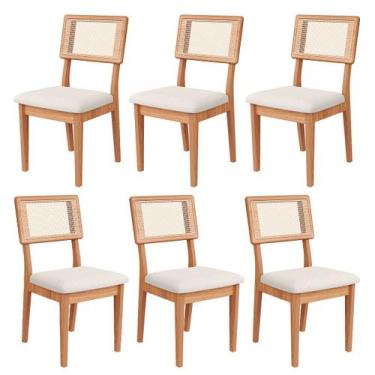 Imagem de Kit 6 Cadeiras Estofadas com Encosto de Tela MDF Freijó Césare Claro -