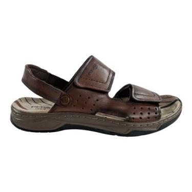 Imagem de Sandália Papete Masculina Pegada Fresh Em Couro Com tiras autocolantes