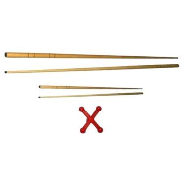 Imagem de Kit 2 Taco1,30m +2 Taco Pequeno + 1 Cruzeta Puxa Saco Sinuca - Tacolan