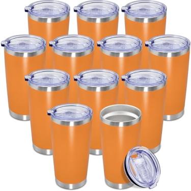 Imagem de AEPDTD Copos de mesa de café de 590 ml a granel com tampa de parede dupla de aço inoxidável com isolamento a vácuo, copos revestidos em pó, serve para porta-copos de carro para quente e frio -