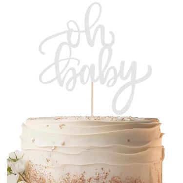 Imagem de EONNCNT Oh Baby Cake Topper - Silver Glitter Baby Shower Cake Decorating Supplies for Boys or Girls, Baby Shower Cake Topper for Gender Reveal Baby Birthday Party Photo Booth Props