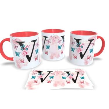 Imagem de Caneca Vermelha de Porcelana Personalizadas Alfabeto iniciais Nomes (V)