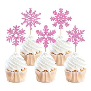 Imagem de Ercadio 25 peças de topos de cupcake de floco de neve com glitter, flocos de neve, decorações de bolo de floco de neve, decoração de bolo de chá de bebê, revelação de gênero, tema de inverno,
