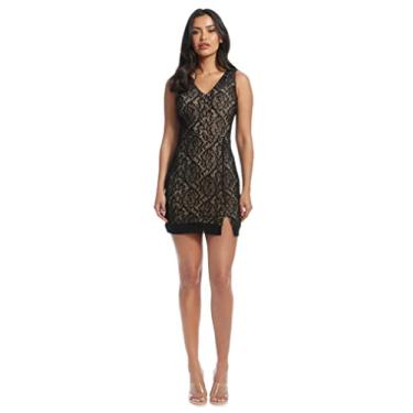 Imagem de Dress the Population Minivestido feminino colado ao corpo Cebella, Preto/Nude, M