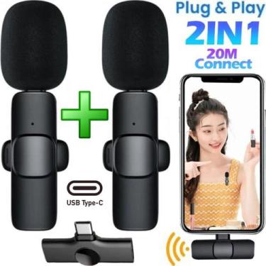 Imagem de Microfone de Lapela Duplo Sem Fio Wireless Gravação Filmagem Vídeo Cel
