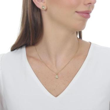 Imagem de Conjunto Brinco e Colar Feminino Banho de Ouro 18k Coração - Enzara Jó