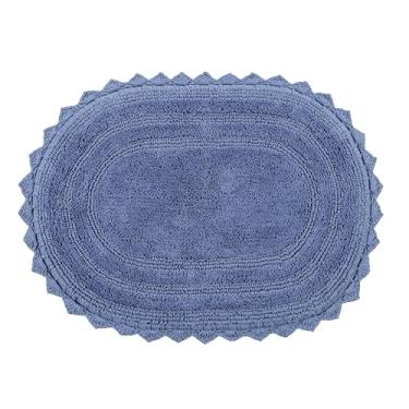 Imagem de Better Trends Luxuoso Lilly Tapete oval de crochê 17 x 24 100% algodão tapete de banheiro macio absorvente de água lavável tapetes reversíveis para banheiro decoração de chão quarto cozinha azul