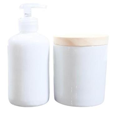Imagem de Kit higiene 2 peças - Pote e porta álcool - Porcelana Branca - Antilop
