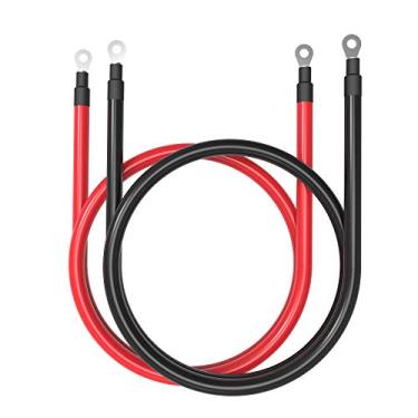 Imagem de SHIERLENG Conjunto de cabos de bateria de cobre puro 6 AWG vermelho + preto, conjunto de cabos inversores de energia para solar, trailer, carro, barco, automotivo, marítimo, motocicleta com porcas de 0,95 cm (3 pés)