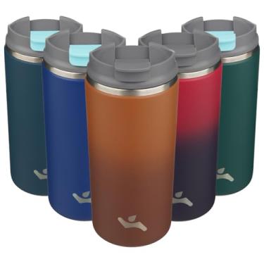 Imagem de Konokyo Copo com tampa, caneca de café de viagem de 350 ml, parede dupla, vácuo, aço inoxidável, copo de metal térmico, garrafa de água isolada, caramelo