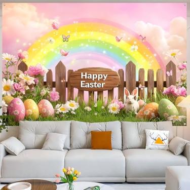 Imagem de Pano de fundo fotográfico de 1,8 x 1,1 m Feliz Dia de Páscoa, ovos coloridos, coelho, brinquedo fotográfico, chá de bebê, recém-nascido, pano de fundo, decoração de festa de Páscoa (páscoa-7, 1,8 x