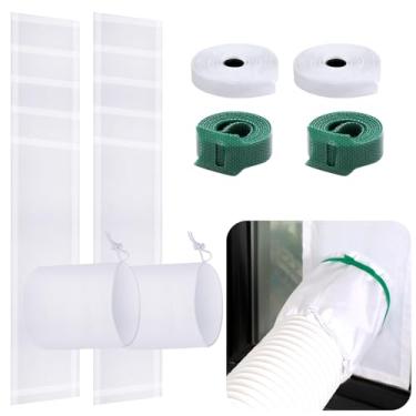 Imagem de Dandat 2 conjuntos de kit de janela CA portátil para vedação de janela para ar condicionado portátil, kit de ventilação ajustável com cordão e fixador adesivo para mangueira de secadora, porta de