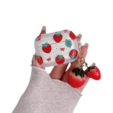 Imagem de Capa de fone de ouvido para AirPods 3, linda capa transparente de morango vermelho macio, capa protetora para AirPods 3, capa protetora à prova de choque para fones de ouvido + chaveiro