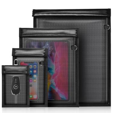 Imagem de Pacote com 4 bolsas Faraday para telefones, tablets e chaves de carro, bloqueio de RFID, à prova d'água e bloqueador de sinal à prova de fogo