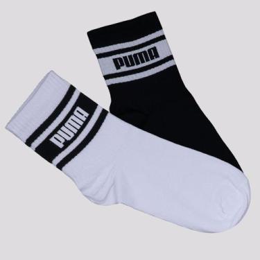 Imagem de Kit Meia Puma Cano Médio 2 Pares Feminina Preta e Branca, 34-39
