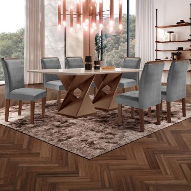 Imagem de Mesa De Jantar 6 Lugares Genova/luísa Com Vidro Chocolate/off White/cinza - Cel