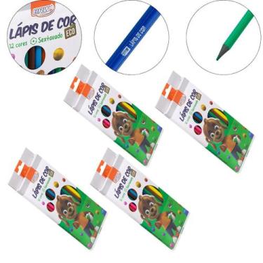 Imagem de Kit 4 Caixa Lápis de Cor 12 Cores Resina Reciclada Sextavado - brw
