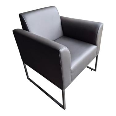 Imagem de Poltrona Bella Decorativa, Base em Aço Preto, Estofado em Courvim, para Sala de Espera, Recepção e Residência