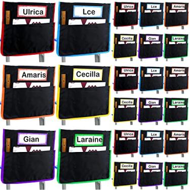 Imagem de Tabela de bolso organizador de assento com etiquetas de nome, bolsos de cadeira para salas de aula e adesivos personalizados para escritório escolar pré-escolar infantil biblioteca organizadora cartões estudantes (conjunto com 36)