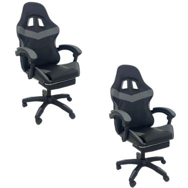 Imagem de Kit 2 Cadeiras Gamer Stillus Ergonômica Com Apoio Para Os Pés Cinza