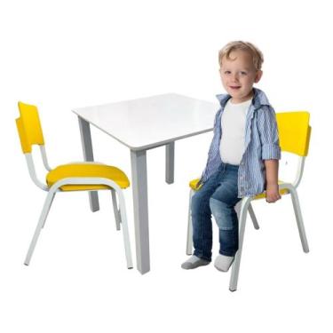 Imagem de Jogo de Mesa Infantil Com 2 Cadeiras Escolar Creche Atividades Amarelo