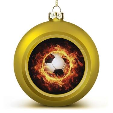 Imagem de Bola de decoração de árvore vermelha e dourada à prova de estilhaçamento bolas de Natal penduradas bola de Natal com estampa de futebol para decoração de férias 6 cm