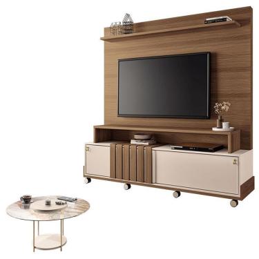 Imagem de Estante Home Theater Bold Off White Castanho E Mesa De Centro Sky Com Tampo De Vidro Off White– Hb Móveis