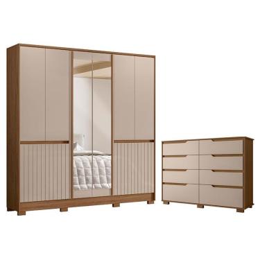 Imagem de Guarda Roupa Casal Alasca E Cômoda Georgia Carvalho Fendi - Moval