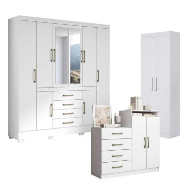 Imagem de Guarda Roupa Casal Nápole 2045149 E Armário Multiuso 2000191 E Cômoda Londres Branco - Aramóveis