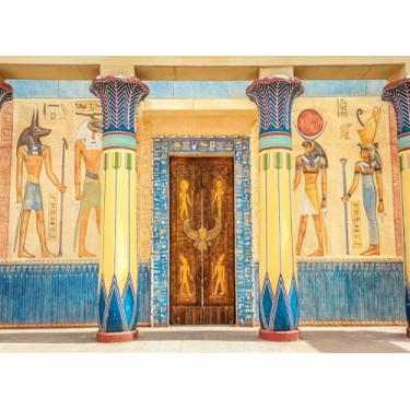 Imagem de SADFA Pano de fundo egípcio 2,1 x 1,5 m antigo templo egípcio faraó fotografia hieroglífica mural de parede tema do Egito antigo decorações de festa adereços de cabine de fotos