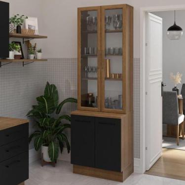 Imagem de Kit Balcão + Cristaleira 70cm Rustic Preto Agata Madesa.