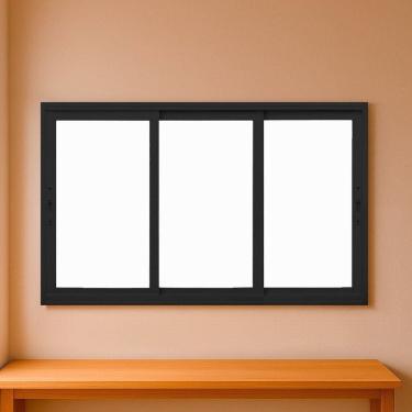 Imagem de Janela Correr 3 folhas Vidro 200cm x 100cm Vidro de Segurança 6cm Fábrica do Alumínio Preto