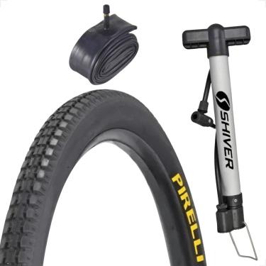 Imagem de  Pneu 26 X 1.1 / 2X2 Primor Pirelli + Camara Bico Grosso + Bomba Manual Shiver Monark Caloi Tropical
