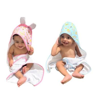 Imagem de Kit 2 Toalhas de Banho p Bebê Poliéster Atoalhado com Capuz - Shopy Lu
