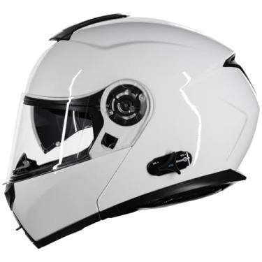 Imagem de ILM Capacete Modular Bluetooth Para Motocicleta, 2 A 3 Pilotos, Intercomunicador, Dobrável, Rosto Inteiro, Com Viseira Dupla, Modelo Dot 159Bt (Branco, P)