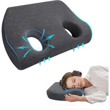 Imagem de Travesseiro Com Orifício Para Dormir - Travesseiros Perfurantes Para Dorminhocos Laterais Travesseiro De Espuma Viscoelástica Para Dor De Ouvido Para Dormir Com Tampões De Ou, Dark Grey
