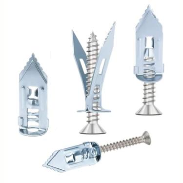Imagem de TOOMYAUTO Kit de âncora de drywall autoperfurante, 100 peças, âncoras de parede de expansão de aço zincado (0,47 x 1,18 polegadas) com parafuso autorroscante resistente, fácil aplicação sem broca ou