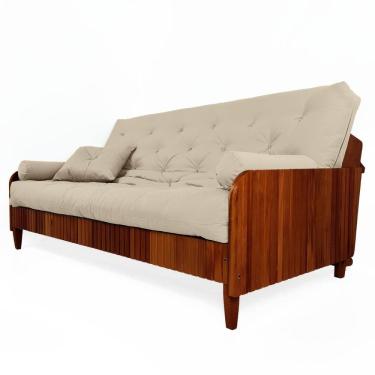 Imagem de Sofá Cama Paris II Ripado Sarja em Madeira Maciça Imbuia