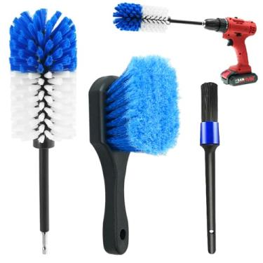 Imagem de Kit de escova de roda, escova de limpeza de roda de broca macia, escova de perfuração para roda de carro, sem arranhões, altamente densa e durável, conjunto de escovas de limpeza de pneu de carro para