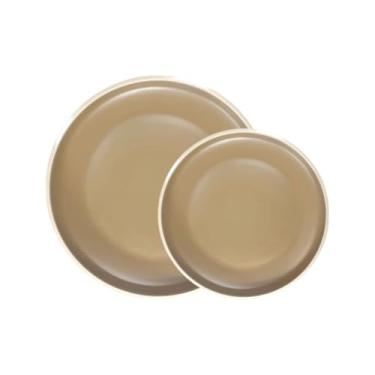 Imagem de Pratos Sobremesa 22cm e Refeição 27cm Melamina Plástico Almoço Jantar Família (2, BEGE)