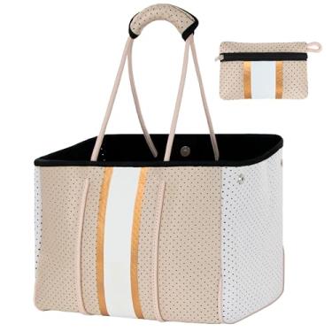 Imagem de Hirooms Bolsa de neoprene grande multiuso bolsa de neoprene elegante academia feminina bolsa de ombro com bolsa pequena, Caqui, Large