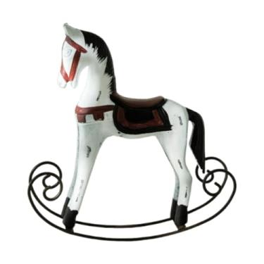 Imagem de XLWLLNJ Estatueta de cavalo de madeira para decoração de estatueta de cavalo de balanço, escultura animal para mesa de dormitório, decoração de estante, Vermelho Branco