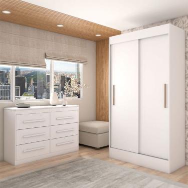 Imagem de Guarda-Roupa Solteiro Europa 2 Portas 2 Gavetas e Cômoda 6 Gavetas Branco - Panorama Móveis