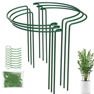 Imagem de Pacote com 6 estacas de suporte de plantas de 25,4 cm L x 40,6 cm de altura para interior e exterior, gaiolas e suportes de peônia, anel de gaiola para vaso de flores, roseira, peônia, tomate