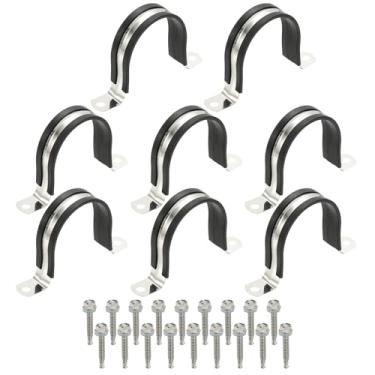 Imagem de PATIKIL 8 braçadeiras de tubo, 6 cm de aço inoxidável 304 de borracha acolchoada em U braçadeiras de conduíte com parafuso hexagonal para instalação de cabo de mangueira de tubo, 60 mm