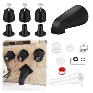 Imagem de Dtructiew Kit de acabamento de chuveiro de banheira – Maçaneta de chuveiro de 3 peças (base flange incluída) com adaptador de bico de banheira 4 em 1 – Compatível com torneiras de banheira Pfister